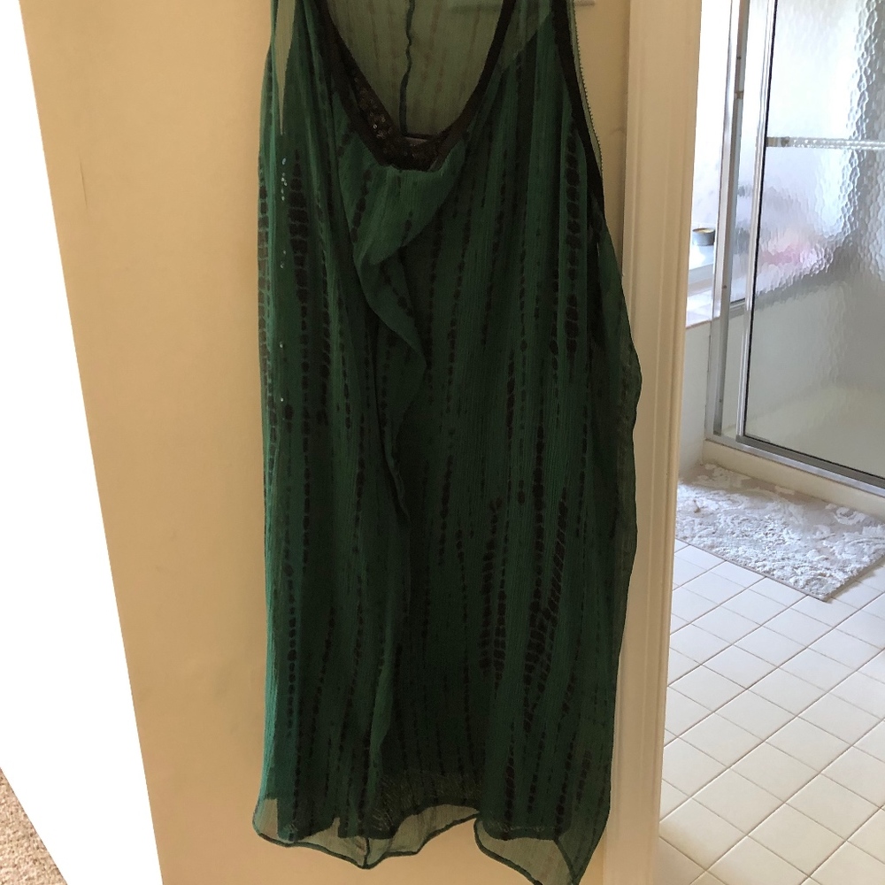 Blk spag string sequined dress/ green silk overlay